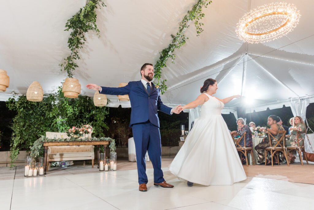 Epicurean Hotel Tampa Florida wedding photography reception tent dance chandelier