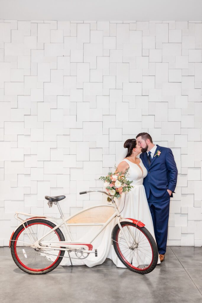 Epicurean Hotel Tampa Florida wedding photography bride and groom bike lobby
